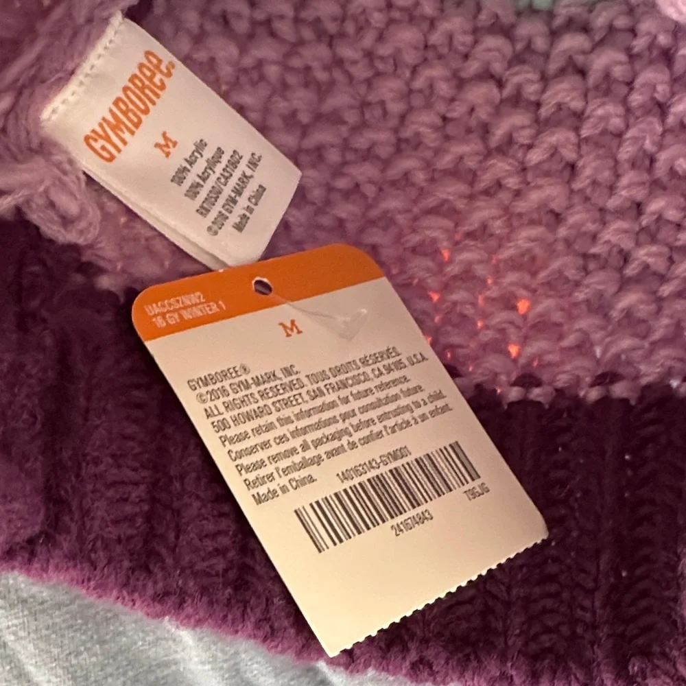 🩵NWT GYMBOREE girls winter hat purple lavender turquoise stripes pom medium new